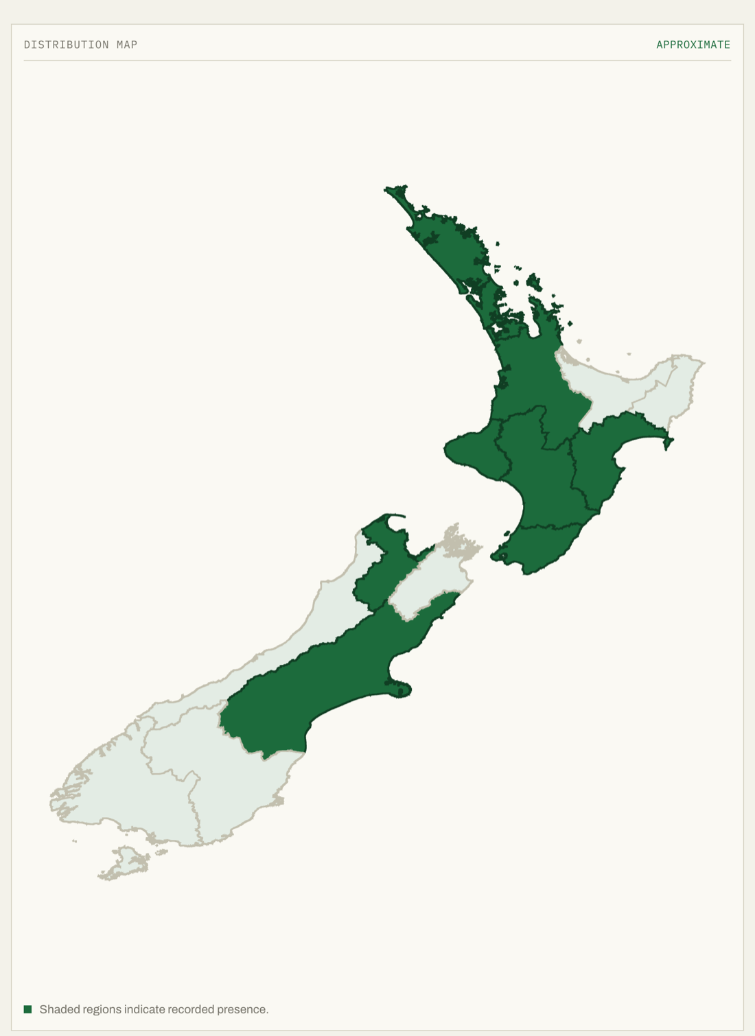 Distribution map for Adiantum aethiopicum, with recorded regions shaded green